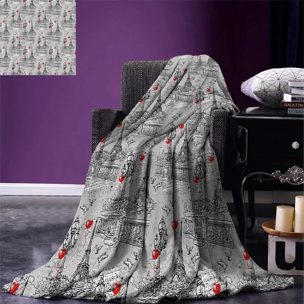 Рождественское одеяло с изображением Эйфелевой башни река сена фонари и Голубки