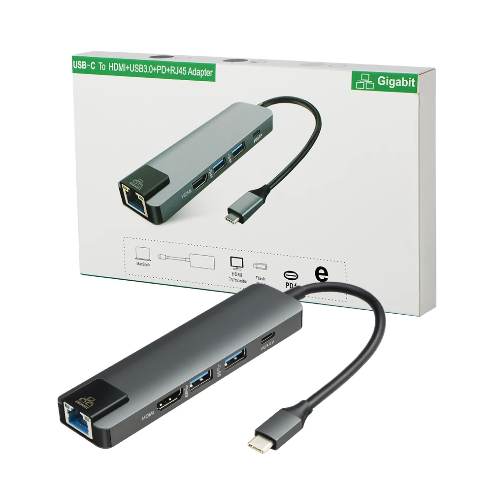 5 в 1 концентратор USB Type C Hdmi PD для Ethernet Gigabit Rj45 Lan адаптер Thunderbolt 3 Macbook Pro зарядное
