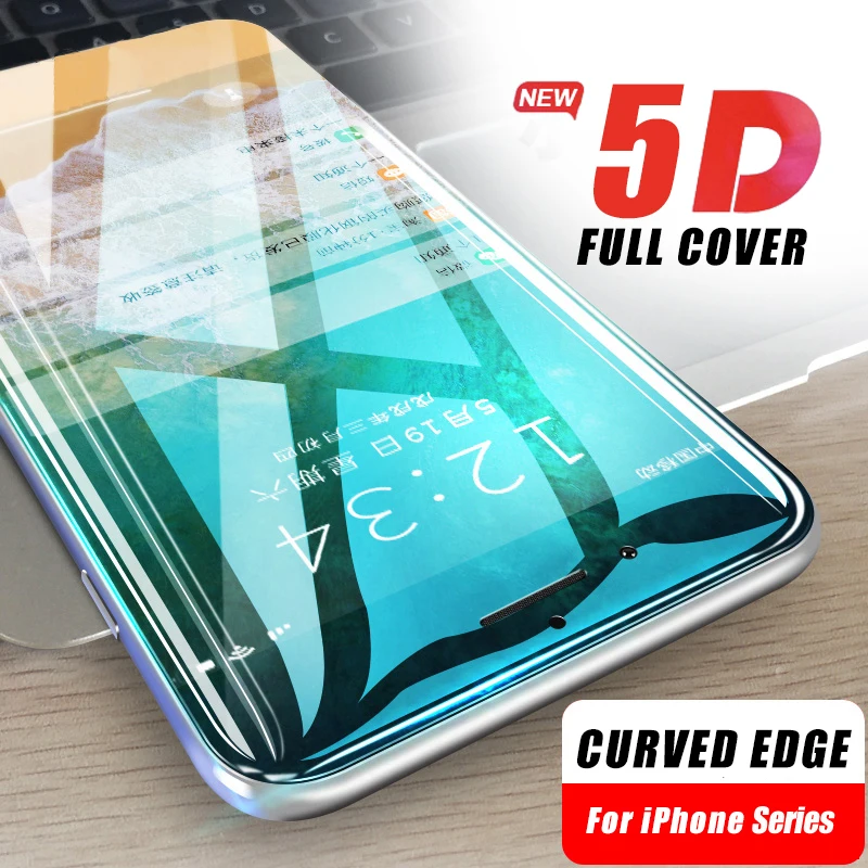 Изогнутое закаленное стекло 9H премиум-класса 5D для iPhone 6 6S 7 8 Plus X XR Xs 11 12 Pro Max полное