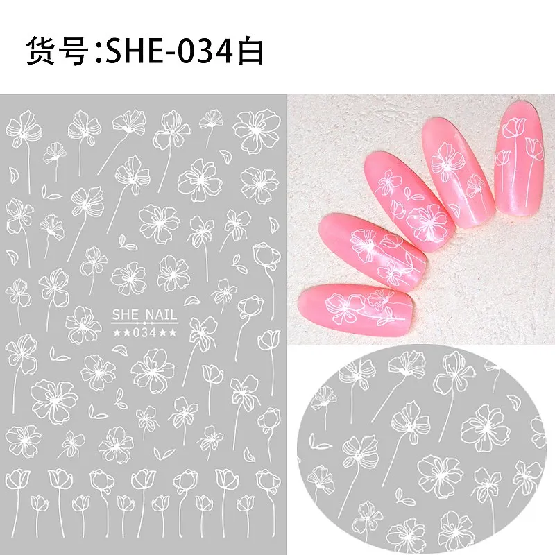 White SHE034 2 листа, 3 цвета, смайлик, листья маргаритки, пальма, милый кот, дизайн, клей, дизайн ногтей, наклейки, украшения, сделай сам, советы SHE32-36 - Цвет: White SHE034