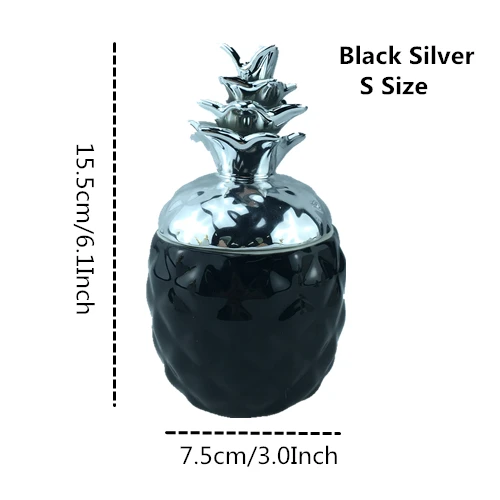 Black Silver S VILEAD 15,5 см 20,5 см керамические фигурки ананаса черный белый ящик для хранения ананаса для ювелирных изделий фруктовые поделки для украшения дома - Цвет: Black Silver S