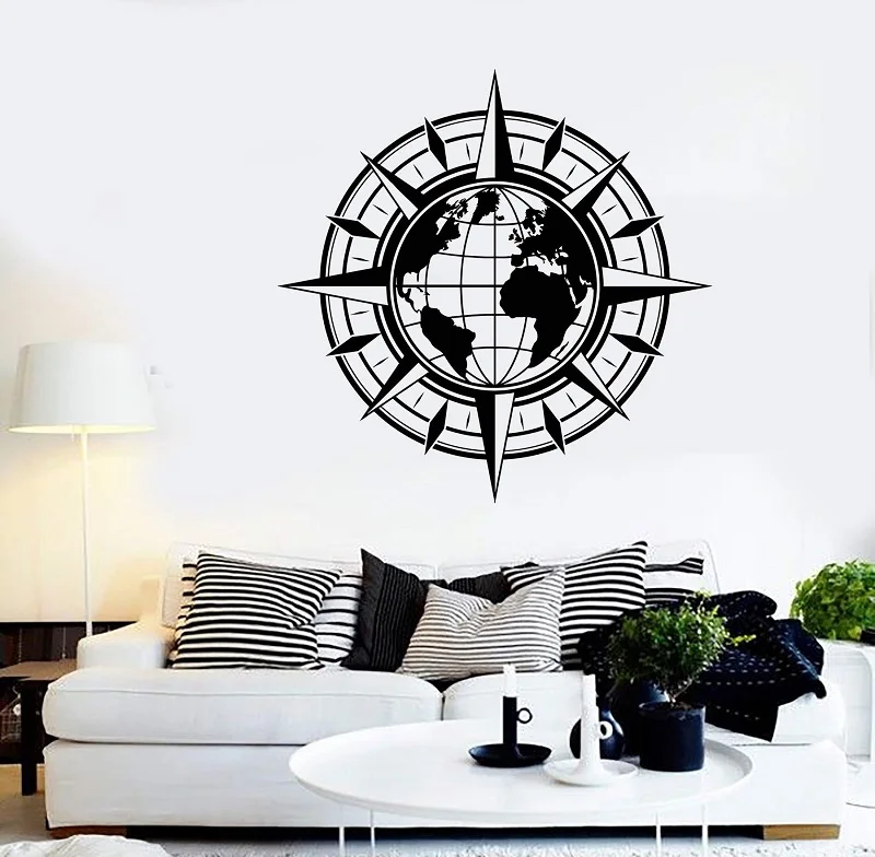 

World compass travel earth sticker vinyl wall decal earth map, furniture decoration, living room wall decoration DT08