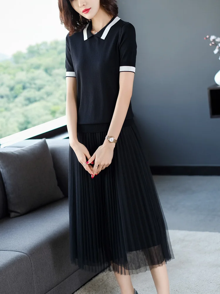 

Summer 2021 new ice silk short sleeve T-shirt Lady Korean version loose lapel jacket bottom knitted sweater