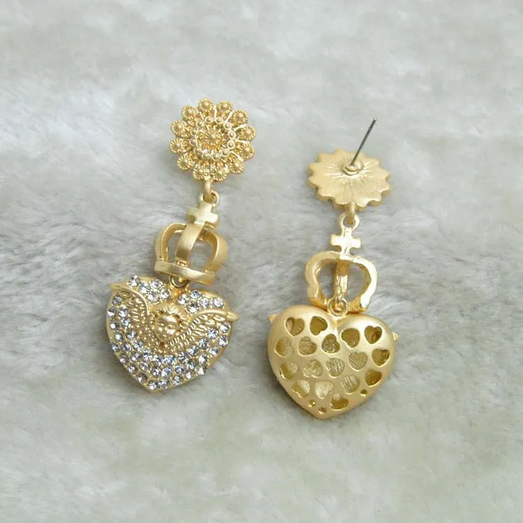 Ретро барокко персиковые выдолбленные серьги жемчужные Корона в форме сердца