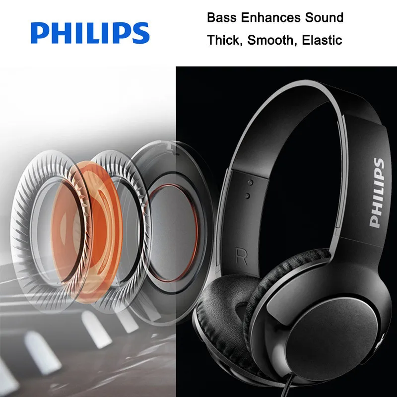 Philips SHL3075 профессиональные басовые наушники с проводным управлением шумоподавление оголовье стиль для samsung Galaxy S8/S9/S9Plus