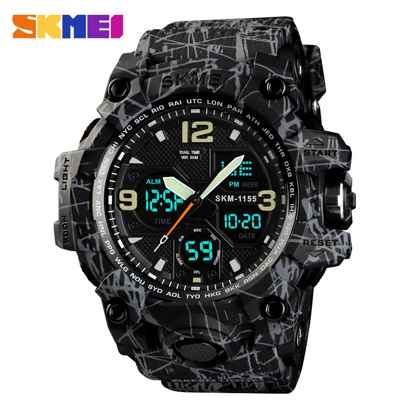Gray Black Watch SKMEI Марка Для мужчин спортивные часы Военные Водонепроницаемый Аналоговый Цифровой светодио дный электронный Кварцевые наручные часы Relogio Masculino 1155 - Цвет: Gray Black Watch