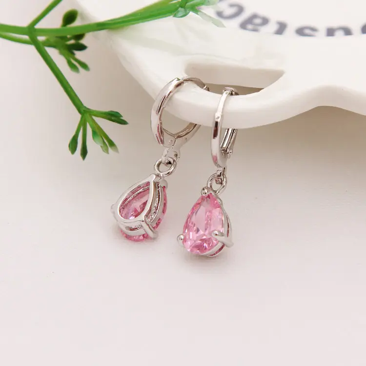 pink Серьги золотистого цвета, Зеленые капли воды, CZ камень, пирсинг, висячие серьги для женщин/девушек, длинные висячие серьги, модное ювелирное изделие - Окраска металла: pink