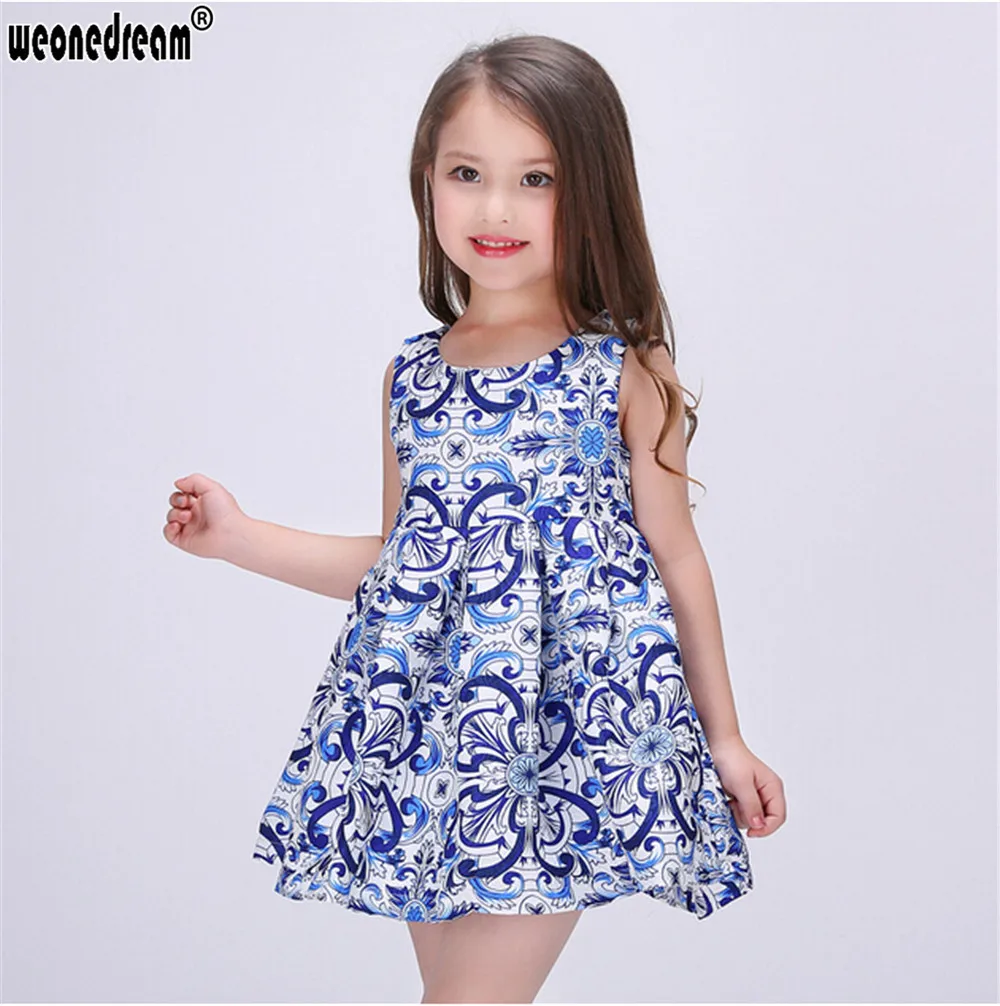WEONEDREAM Hot Spring and Summer Print Girl Dresses Sleeveless Princess High Quality Children Clothes O-neck Kid wear | Детская одежда