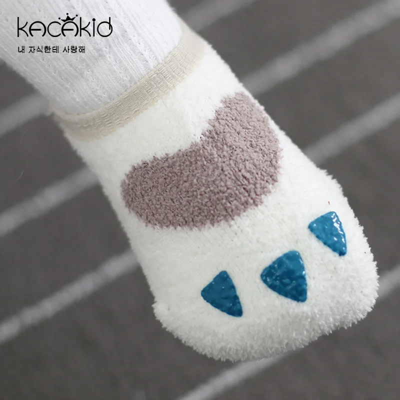 Kacakid/милые теплые Нескользящие бархатные носки кораллового цвета для маленьких
