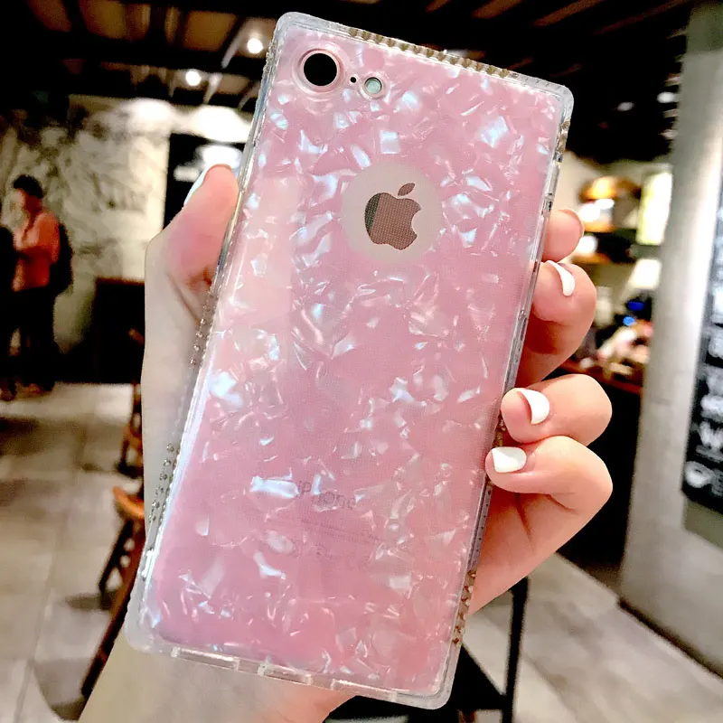Ascromy для Apple iPhone 7 Plus чехол телефона квадратный мрамор Роскошный горный хрусталь
