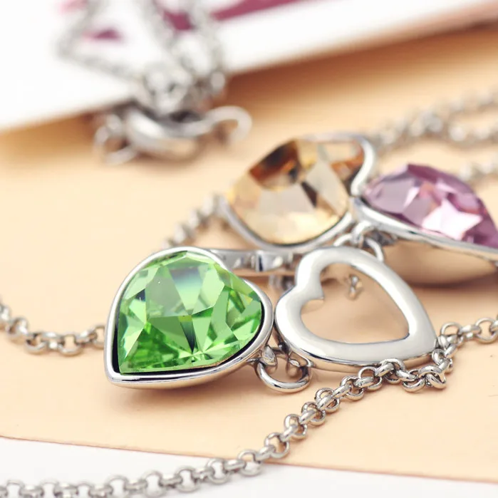 Neoglory цепочка с австрийским кристаллом длинные ожерелья подвески сердце любовь