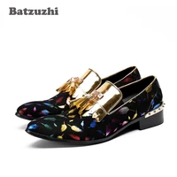 batzuzhi luxury men shoes party wedding handmade loafers men leather shoes with gold metal tassel dress shoes zapatos hombre