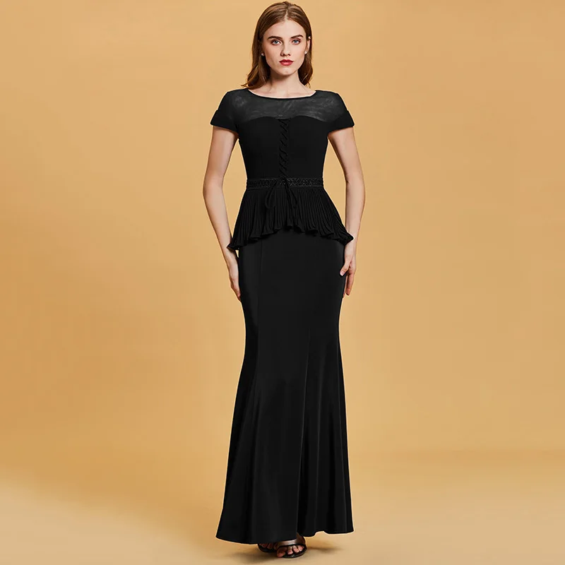 Dressv темно синее длинное вечернее платье труба Дешевые Совок шеи с коротким