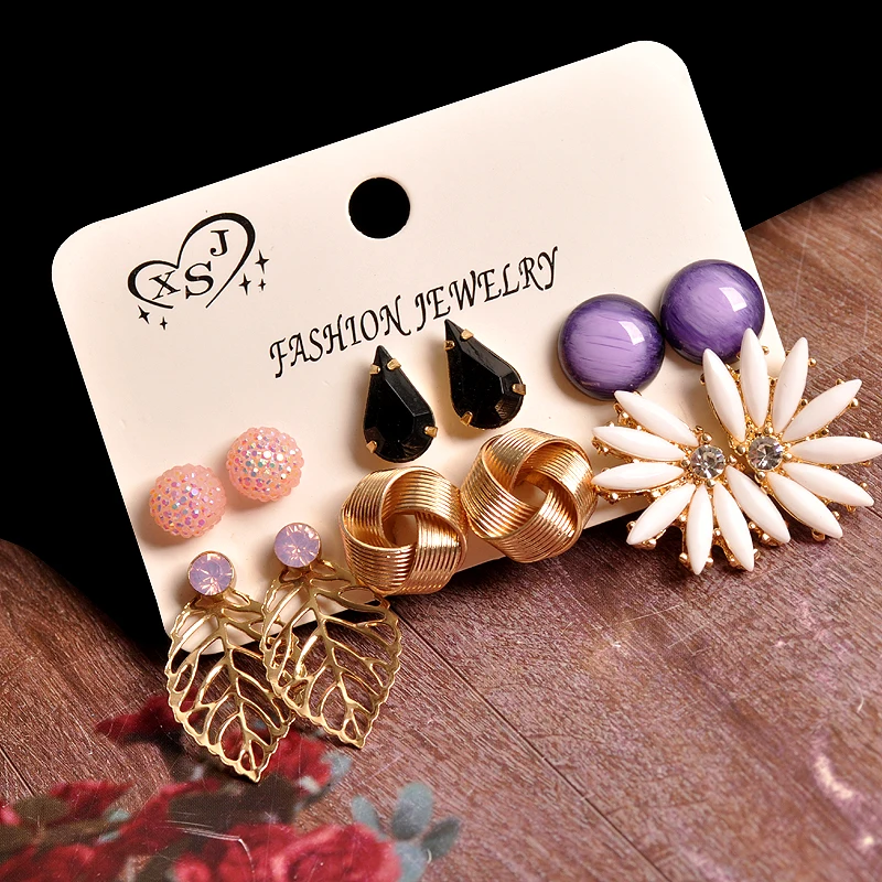 New fashion women jewelry girls party pearl stud powder black purple mix-and-match 6 pairs /set earrings gift free shipping | Украшения и