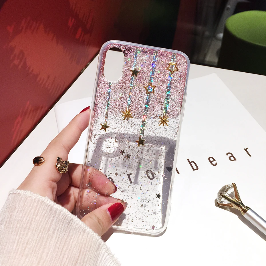 Чехол Qianliyao для iphone xs max xr блестящие чехлы телефонов с метеоритными звездами 6 6s 7 8