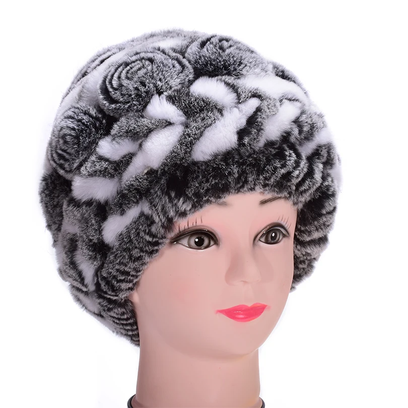 Qiumeiren 2018 Новый из натурального меха кролика рекса трикотажные Кепки Hat Цветочные