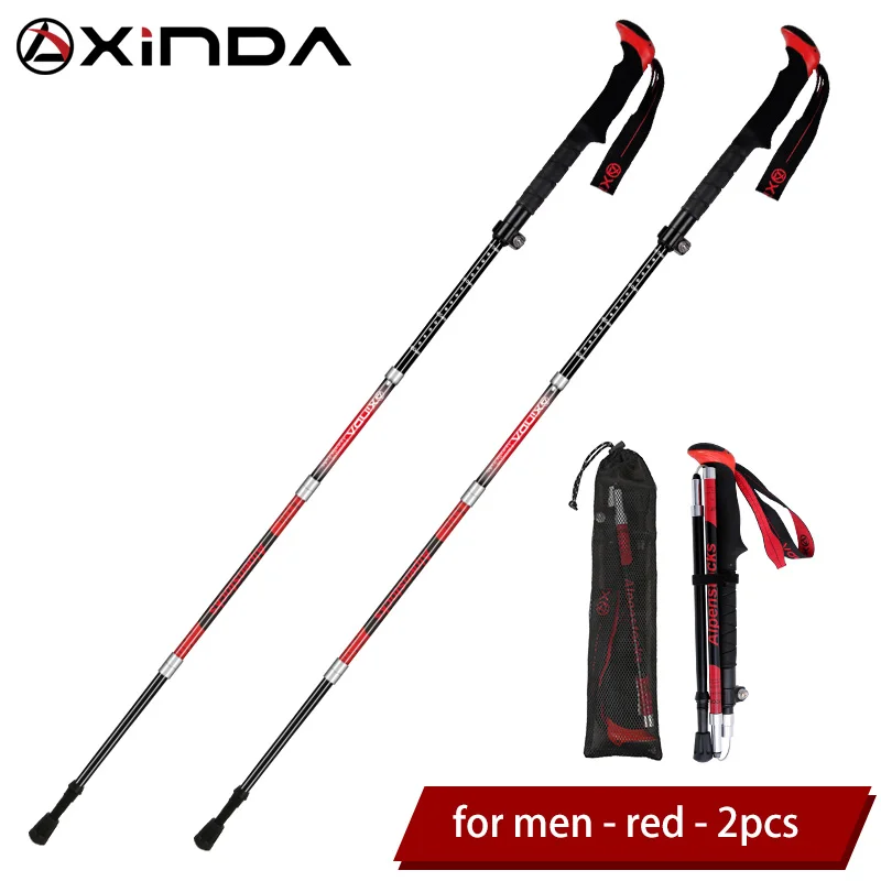 Long-Red-2pcs XINDA складные треккинговые палки из углеродного волокна, Ультралегкая трость для ходьбы с быстрым замком, походная Беговая палка для скандинавских прогулок - Цвет: Long-Red-2pcs