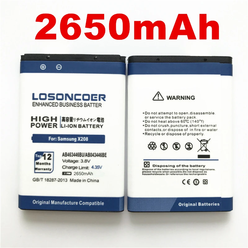 100% Оригинальный аккумулятор LOSONCOER AB463446BU для Samsung C3300K X208 X160 B309 B189 Φ E1228 E339 C5212|batterie
