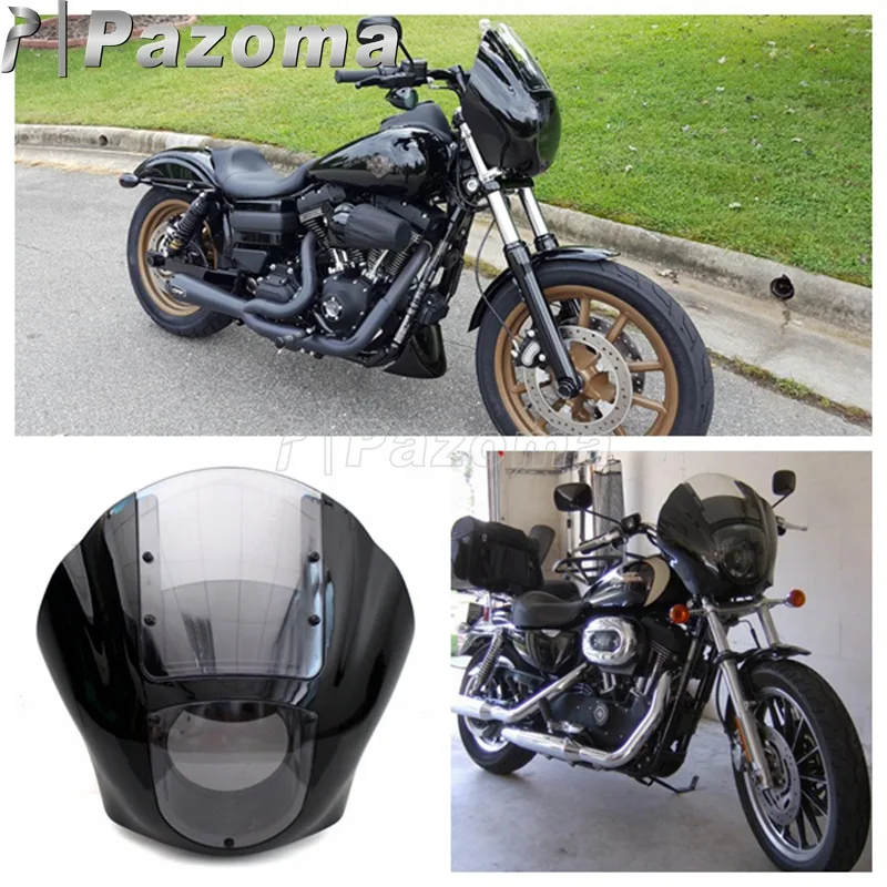 Мотоциклетная черная и прозрачная передняя фара в четверть для Harley XL 883 Fat Bob Dyna FXR