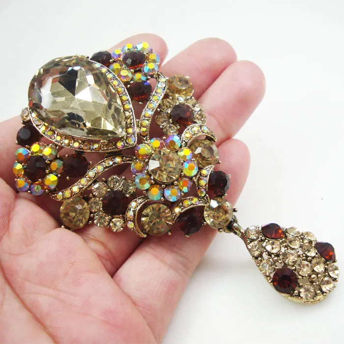 Золотой тон брошь уникальный цветок каплевидной формы булавка кулон коричневые