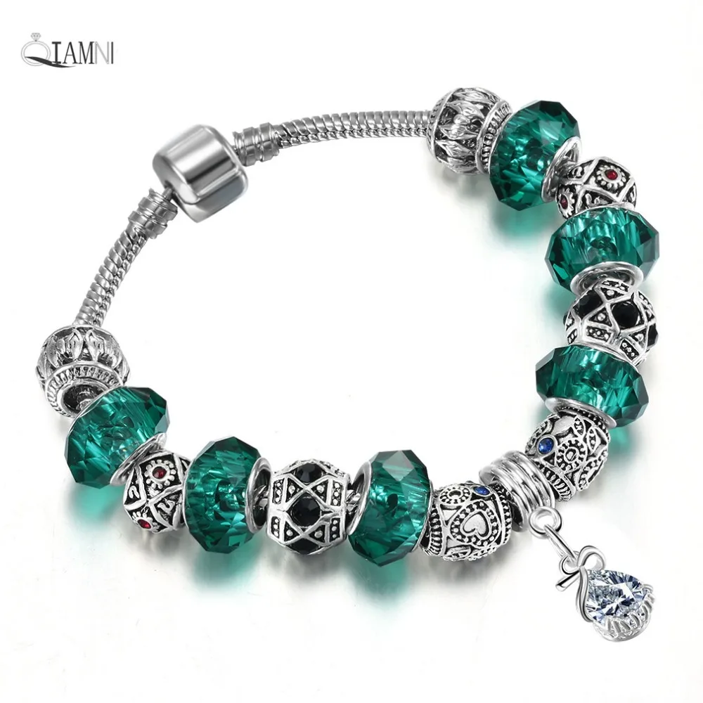 Зеленые Бусины QIAMNI из муранского стекла цепочка змея кулон браслет браслеты для