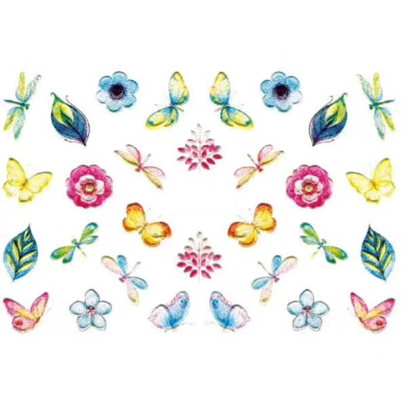 

3D Acrylic Engraved flower Nail Sticker yellow flower butterfly Water Decals Empaistic Nail Water Slide Decals Z0141