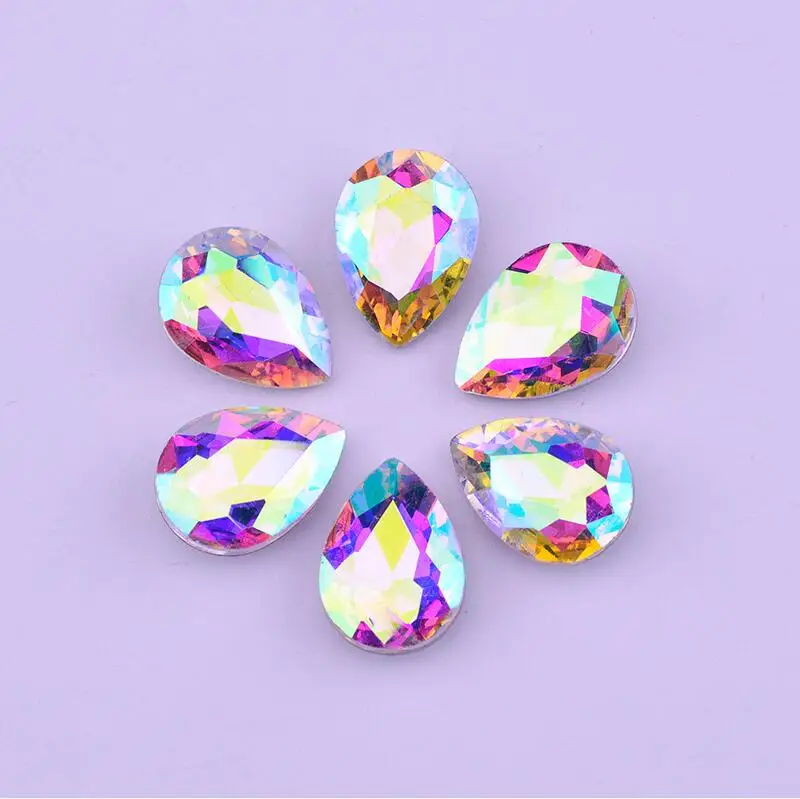 Crystal AB JUNAO 13*18 мм кристалл AB аппликация из стеклянных страз Pointback Drop алмазные Кристаллы Стразы не горячей фиксации не пришить Камень - Цвет: Crystal AB