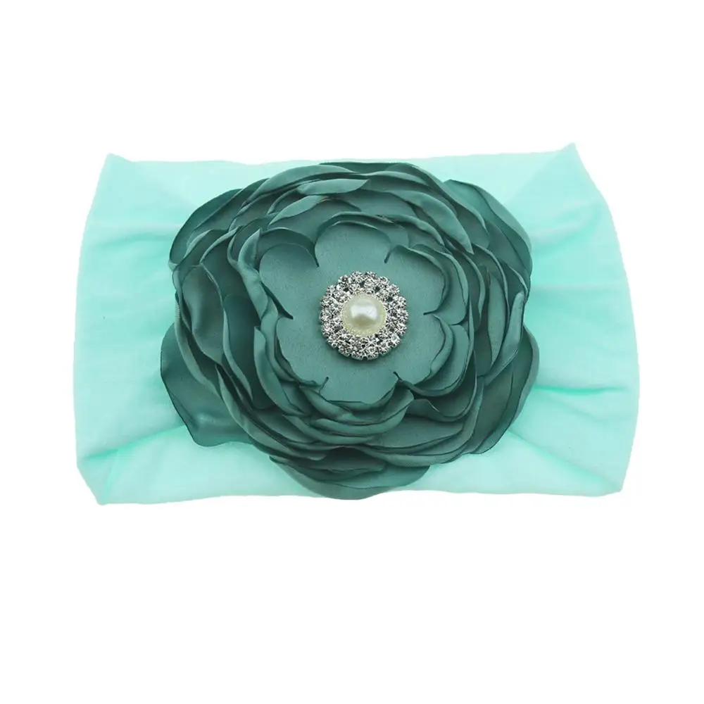 1PCS Camellia Flower Rhinestone Pearl Infant Summer Girl Stretchy Soft Headband Children Festival Gift Birthday Hair Accessories | Детская