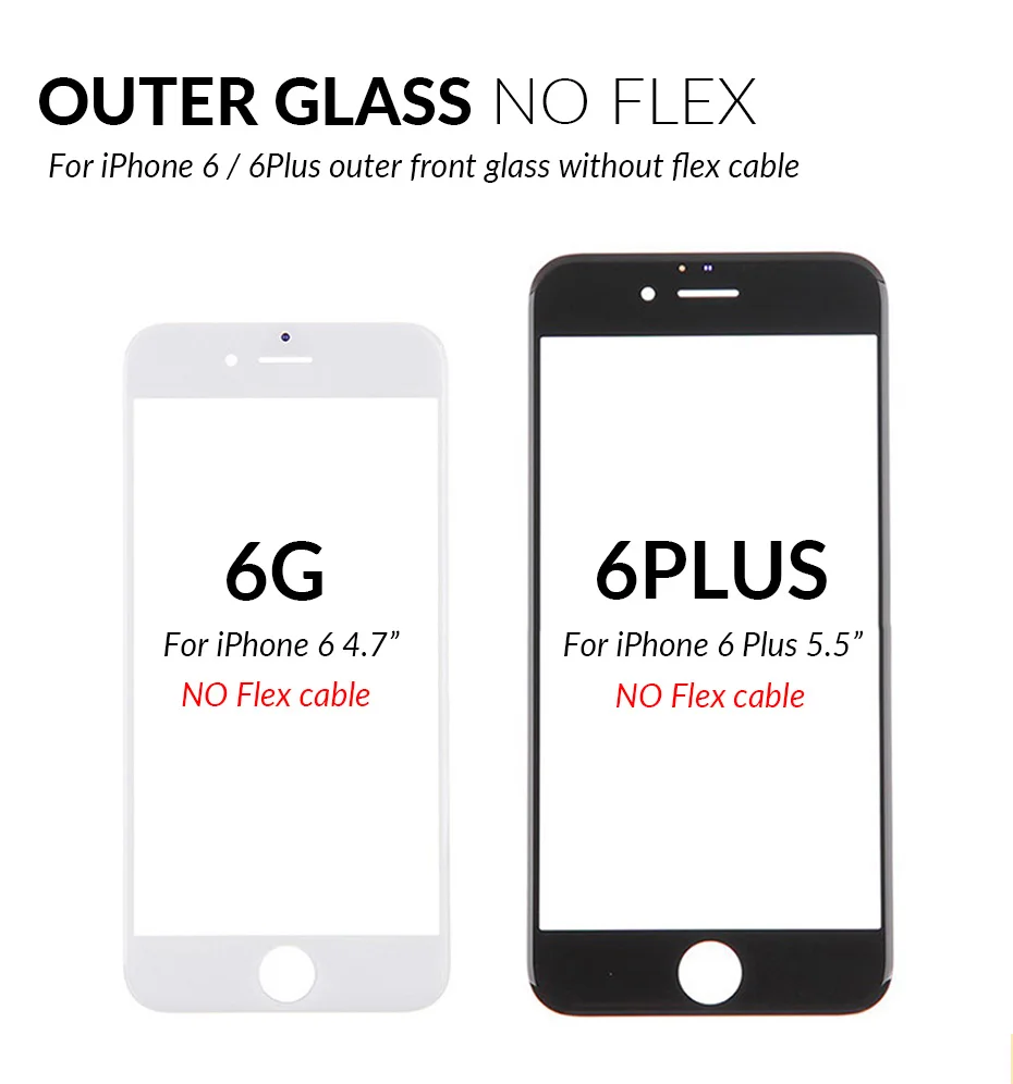 Класс AAA 4,7 дюймов Переднее стекло для iPhone 6 сенсорный экран дигитайзер панель Замена объектива внешнее стекло для iPhone 6 Plus 5,5 дюймов