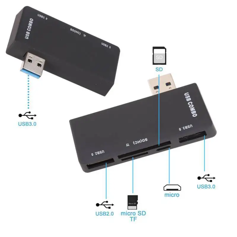 4 в 1 USB 3 0 концентратор 2 слота для карт устройство чтения Plug and play адаптер горячего