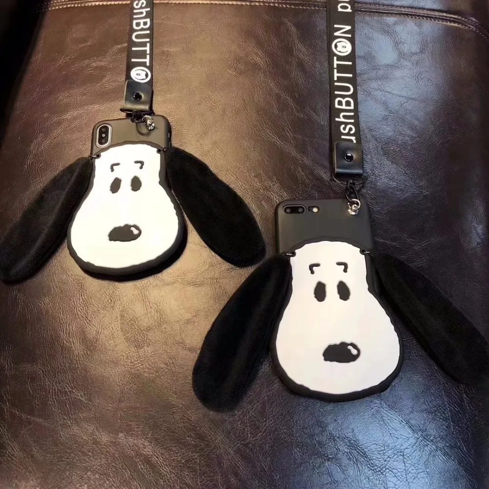 Lovely 3D Dog Phone Case for iPhone X XR XS Max Soft Silicone Cute Puppy Hand Rope Back Cover case 7 8 Plus 6 6S |