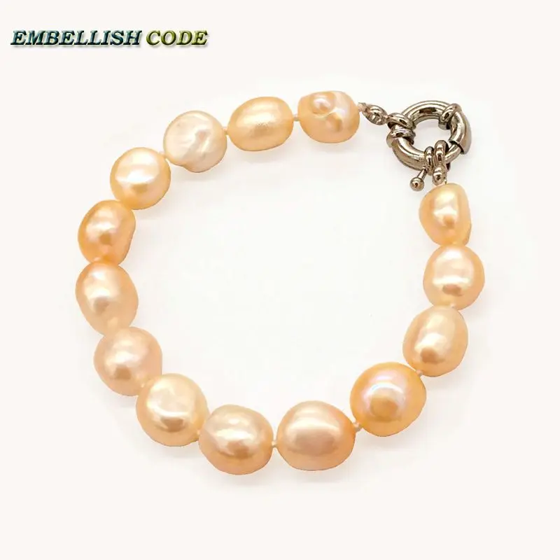 

Rainbow near round semi baroque irregular pearl bracelet bangle pink peach orange color real freshwater pearls for summer girl