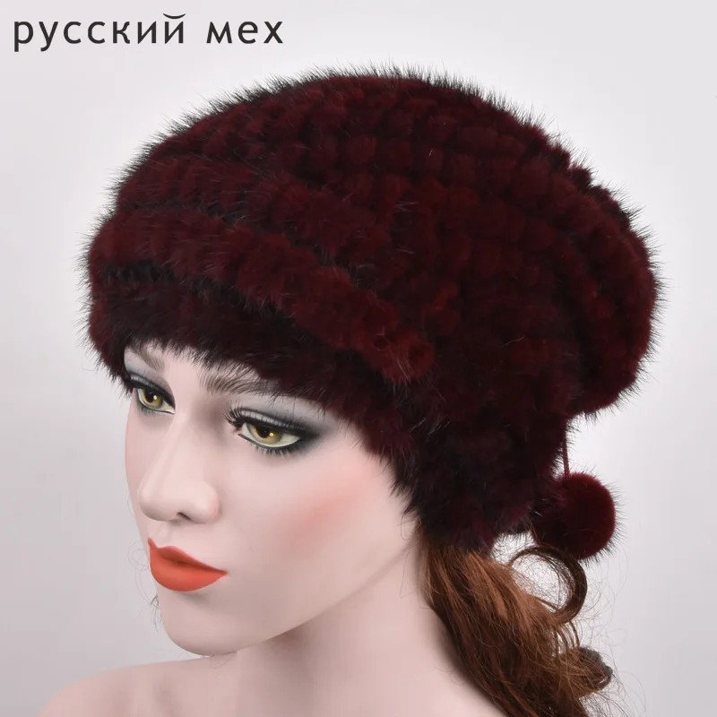 Уличные теплые женские шапки в русском стиле осенне зимняя вязаная меховая шапка