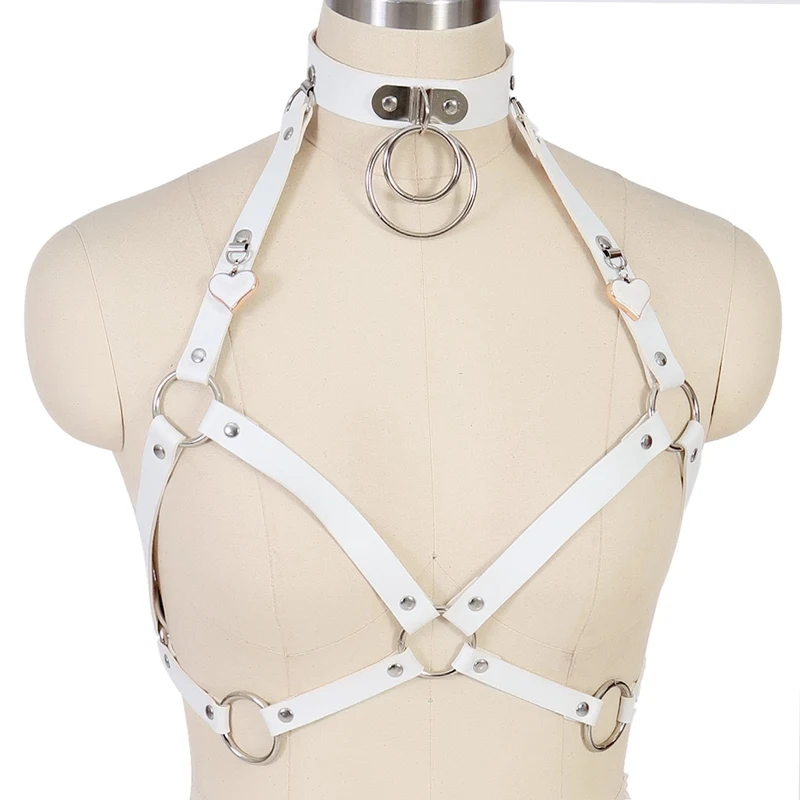 Белые кожаные Harness грудь Связывание клетка бюстгальтер пикантные черные сапоги GothicO-кольцо выдалбливают настроить белье Хэллоуин танца Фестиваль Восторженные