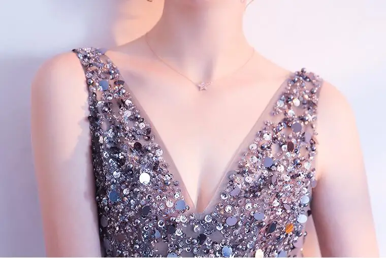 Серый спинки платье для выпускного вечера es длинные Гала Jurken Тюль Бисер Vestido Formatura без рукавов разрез платье для выпускного вечера Для женщин вечернее платье
