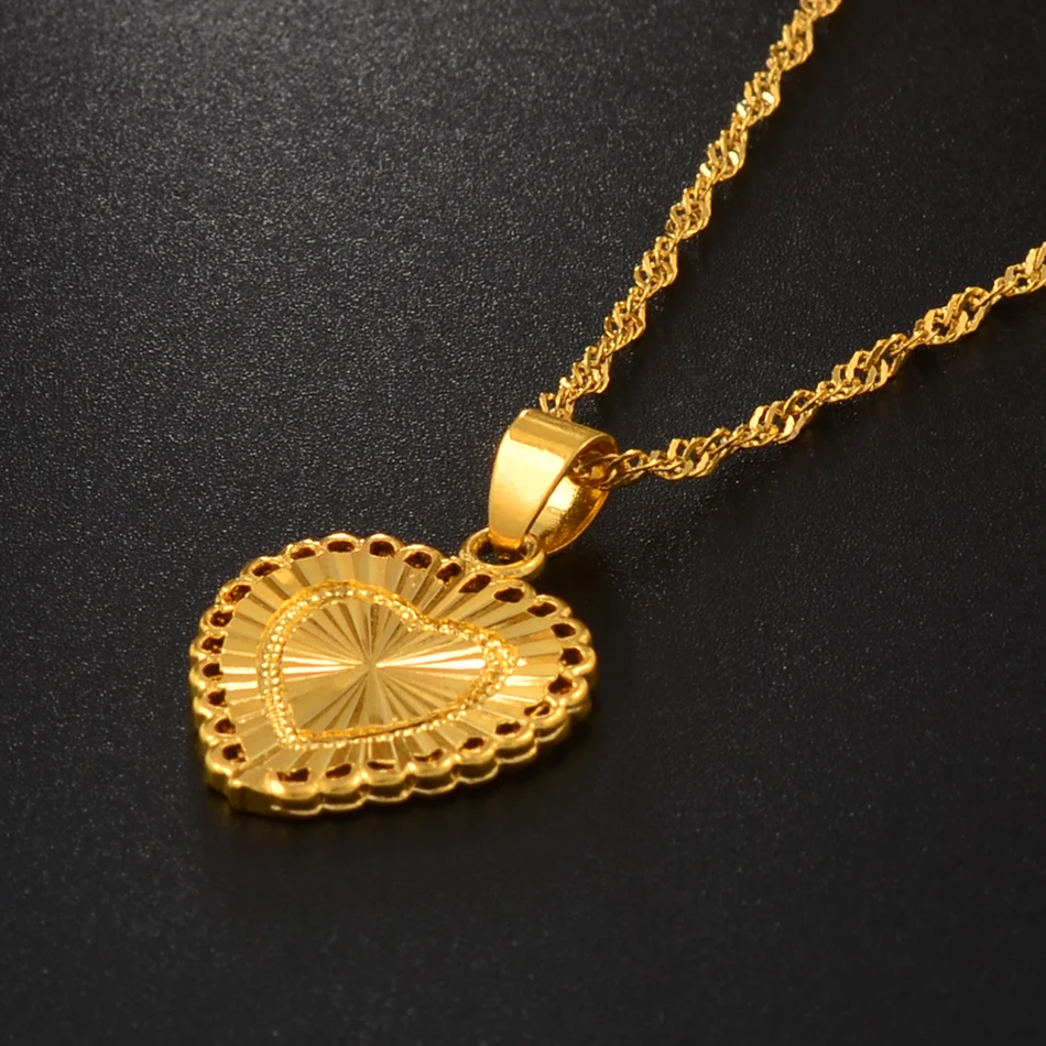 

Anniyo Heart Pendant Necklaces Women Girls Gold Color Charm Jewelry Romantic Party Accessories Wife Mother Gifts #001136