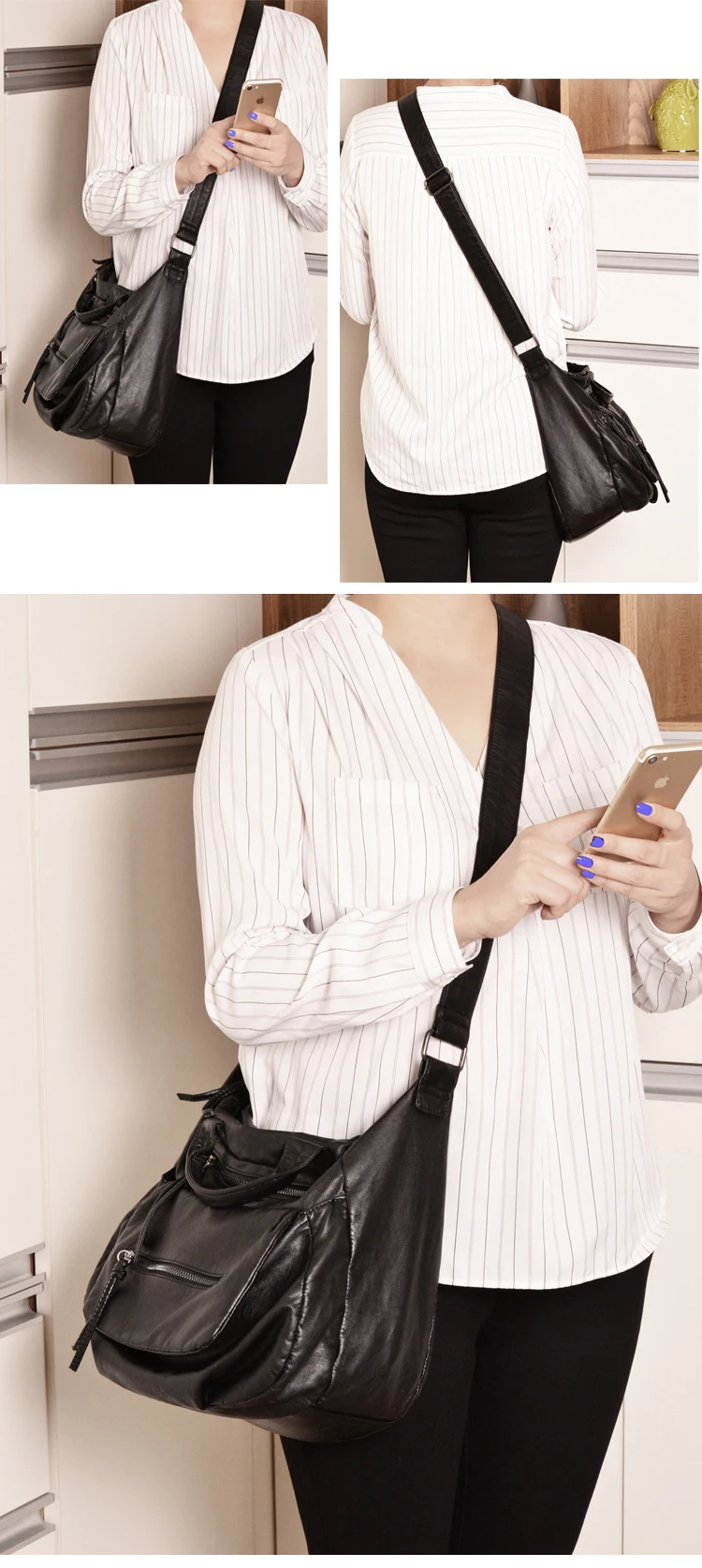 women novelty black washed pu leather tote handbag female causal large capacity one shoulder messenger bag soft crossbody bag