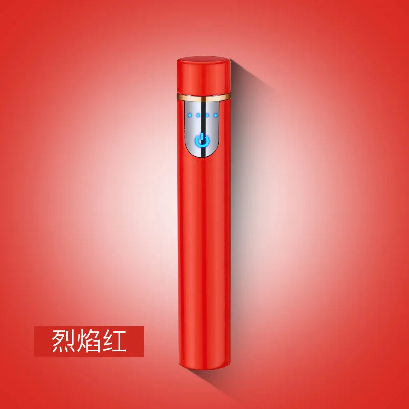 Новинка, тонкая металлическая зажигалка для сигарет, usb зарядка, зажигалки, перезаряжаемая электрическая зажигалка, ветрозащитная, высокое качество, гаджеты для мужчин - Цвет: Red