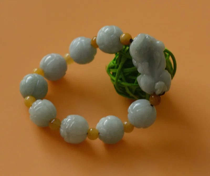 Браслет из натуральной кожи ручной работы резная Лотос PIXIU с круглыми бусинами