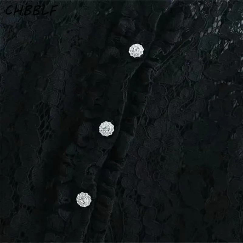 CHBBLF Женская Сексуальная кружевная полая мини-платье с гофрированным воротником