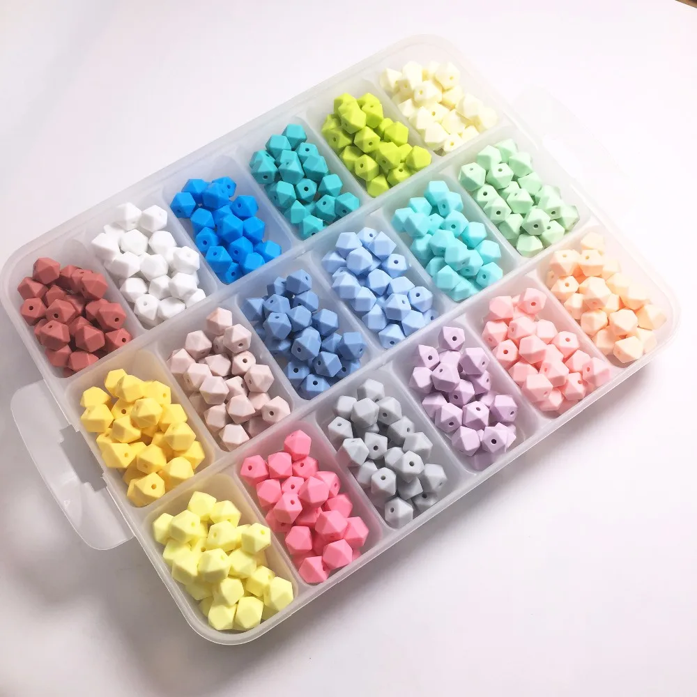 silicone beads Hexagon candy color 100PC baby teether Mini Hexagon bead Necklace Pendant DIY nursing bracelet kids beads