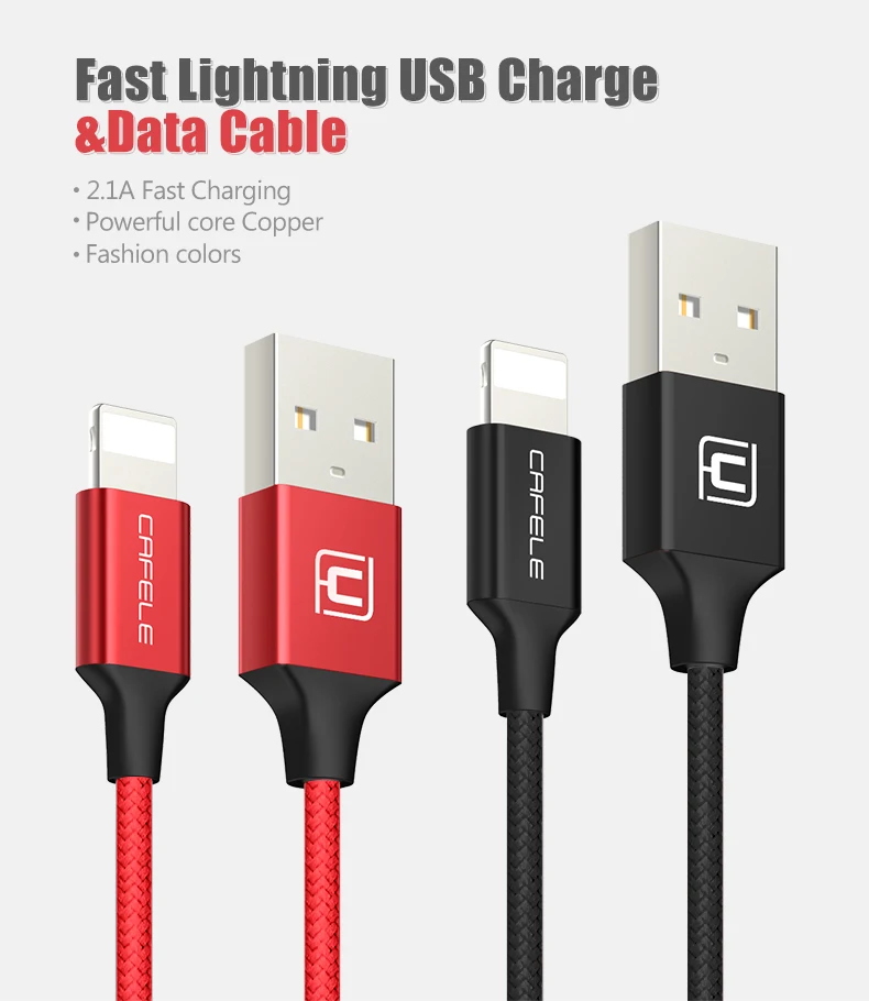CAFELE USB кабель для Apple iPhone X Xr Xs Max 8 7 6s Plus 5S 5c ipad Быстрая Зарядка Кабели синхронизации данных Поддержка IOS 12 11