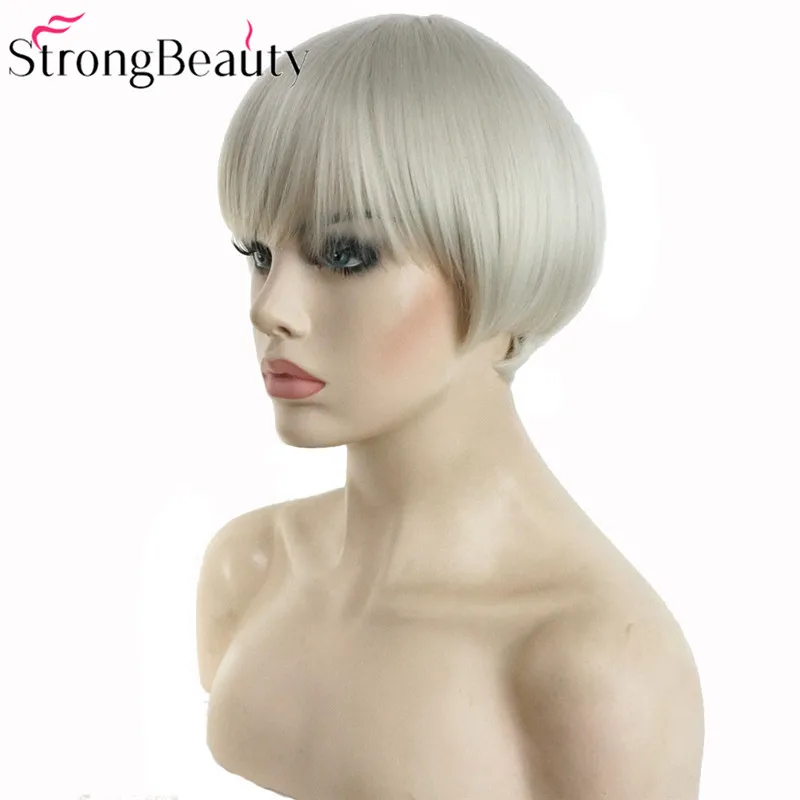 StrongBeauty синтетический белый серый короткий парик Боб волосы термостойкие