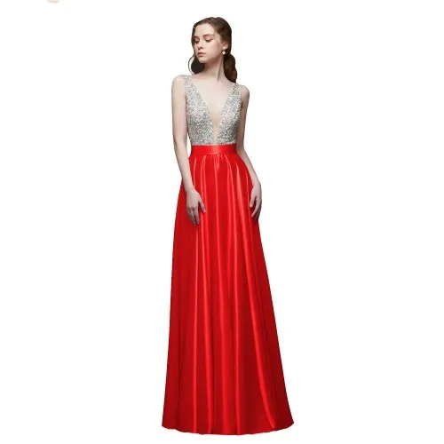 Color 1 Erosebridal вечернее платье длинное линия V шеи халат, украшенный бисером De Soiree мягкий Атлас формальное платье женское элегантное платье - Цвет: Color 1