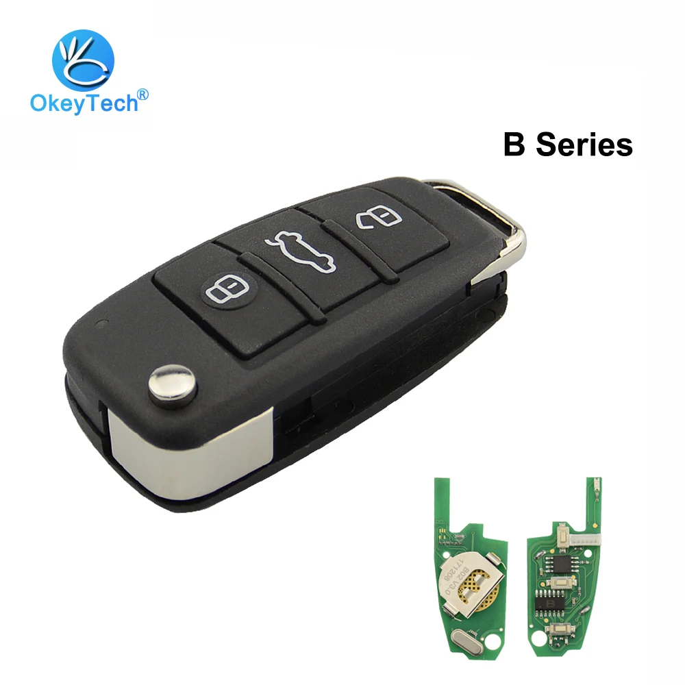 

Автомобильный ключ OkeyTech B02 с дистанционным управлением, B-Series, 3 кнопки, KD, дистанционный ключ для Audi A6L, работает с программатором ключей URG200/...