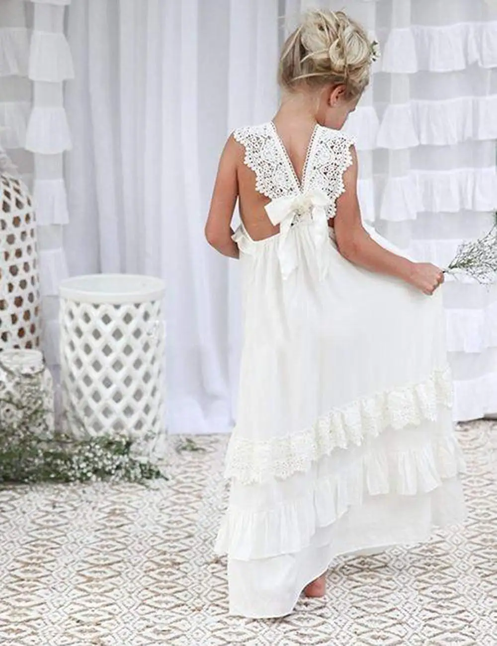 Lace Flower Girls Dresses White Ivory Country Wedding Kids Dress Beach First Communion Princess | Свадьбы и торжества