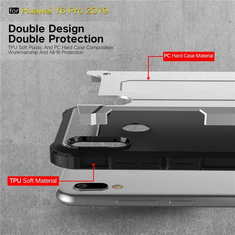 Beworlder For Huawei Y6 Pro 2019 Case Dual Layers TPU PC Heat Dispatchion Full Protect Hard Phone Cover Y6Pro |