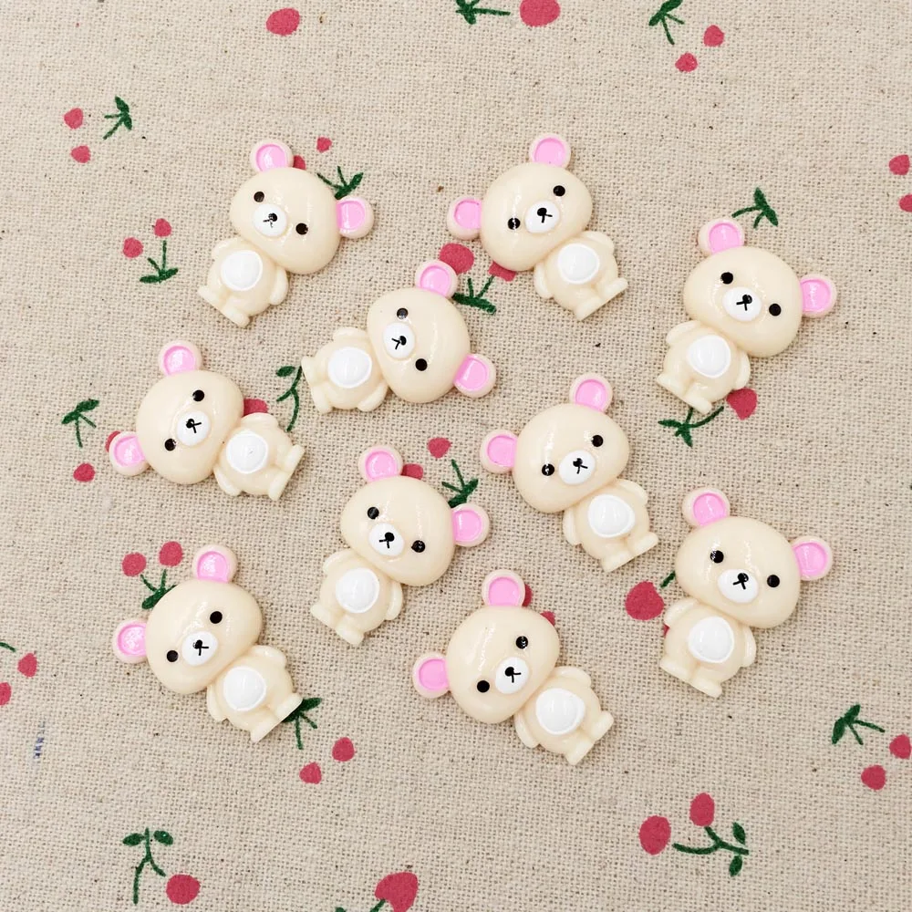 Кабошон из смолы с плоской задней поверхностью, 10 шт., Kawaii, сделай сам, животное, медведь, мультфильм, смола, ремесло, украшение для волос, бант, центр, 25*30 мм