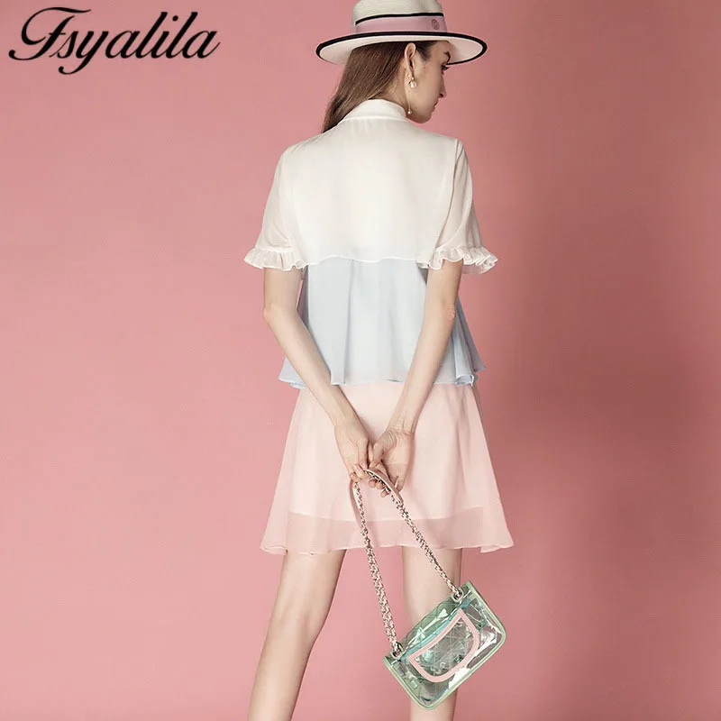 Шифоновое платье рубашка летнее плиссированное Симпатичные Kwaii Vestido Женщины с