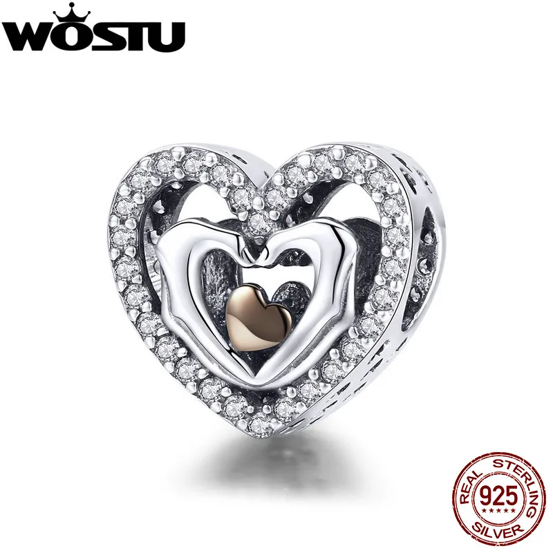 WOSTU романтические 925 пробы серебряные бусины с надписью «Give You MY Heart» для оригинальных браслетов DIY, ювелирных изделий, подарок для влюбленных CQC934